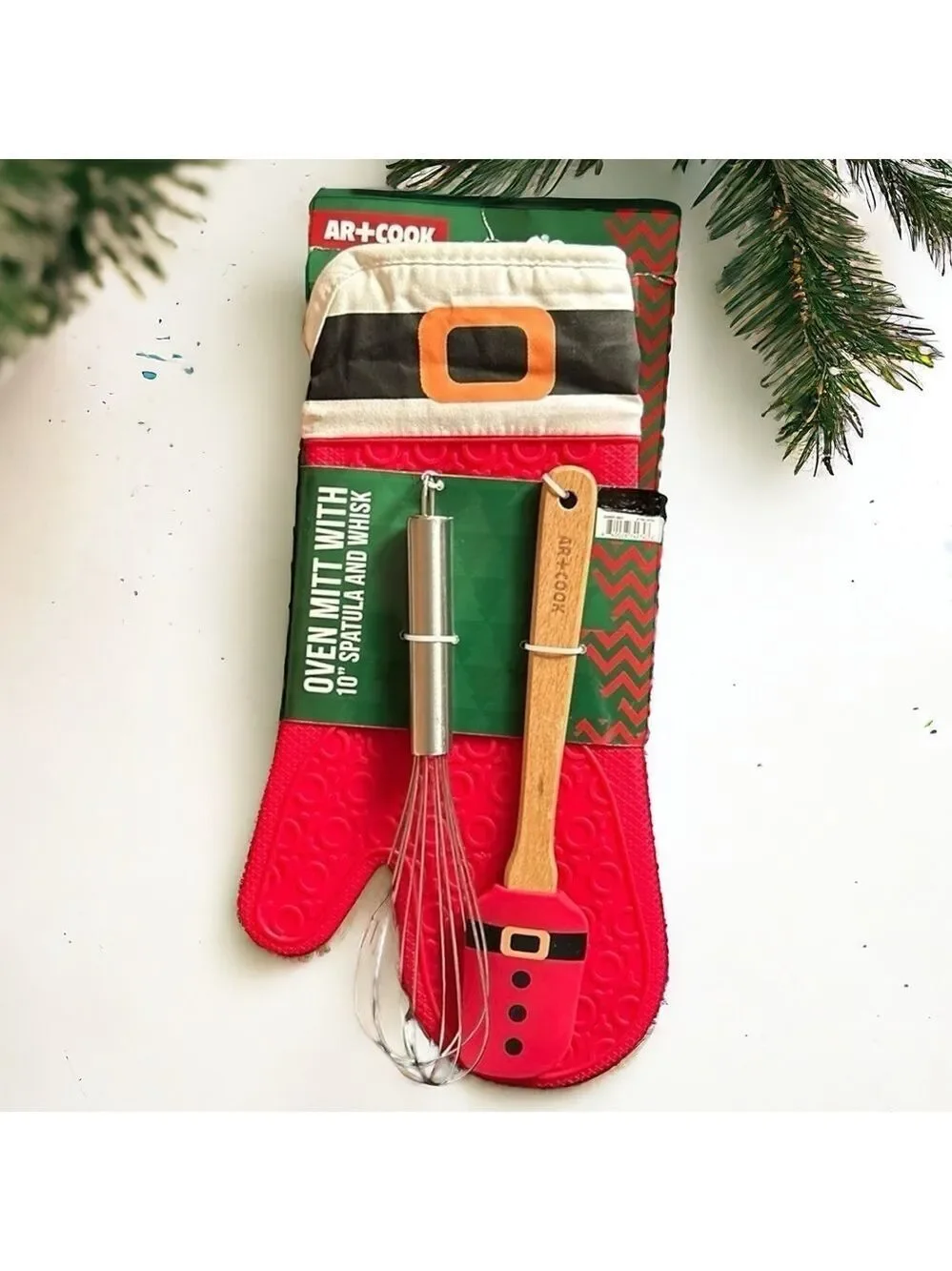 Christmas Baking Set Solid Silicone Potholder Oven Mitt Whisk and Spatula